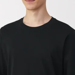 New Muji Camiseta de manga larga con cuello en U de algodón grueso y cálido para hombre