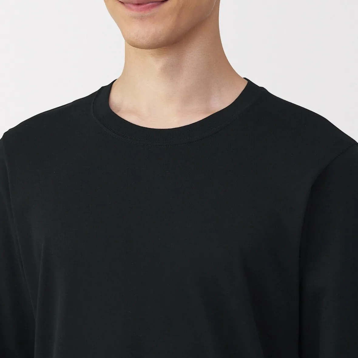 New Muji Camiseta de manga larga con cuello en U de algodón grueso y cálido para hombre