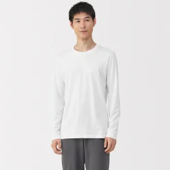 New Muji Camiseta de manga larga con cuello en U de algodón grueso y cálido para hombre