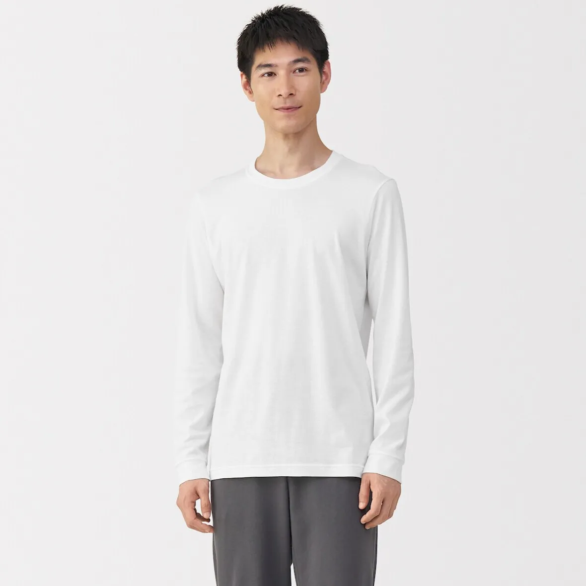 New Muji Camiseta de manga larga con cuello en U de algodón grueso y cálido para hombre