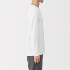 New Muji Camiseta de manga larga con cuello en U de algodón grueso y cálido para hombre