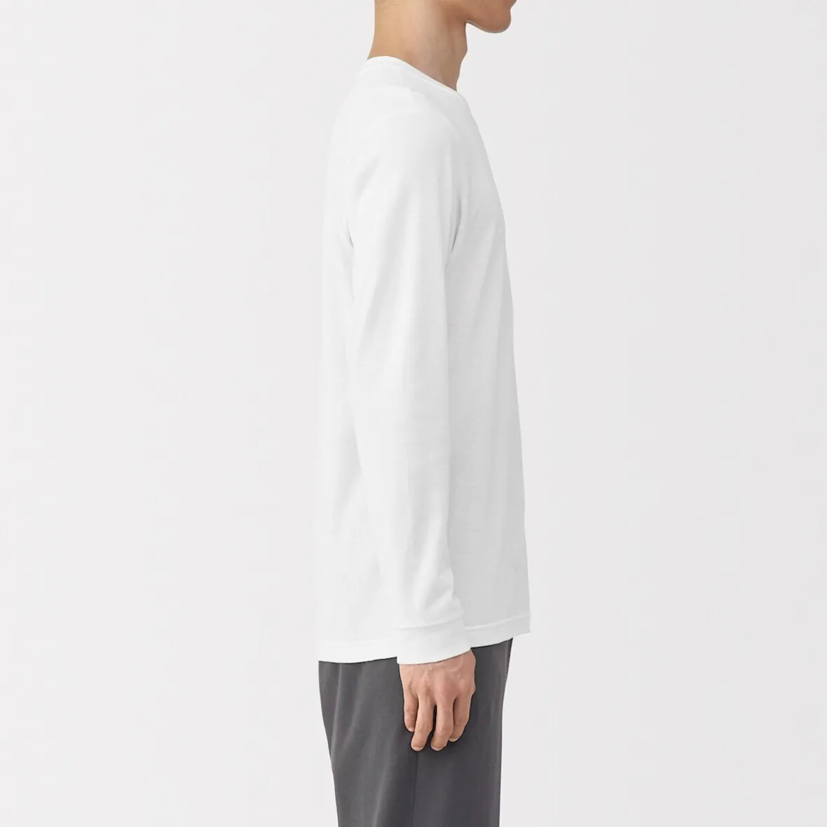New Muji Camiseta de manga larga con cuello en U de algodón grueso y cálido para hombre