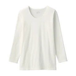 Muji Camiseta de manga larga con cuello en U de algodón grueso y cálido para mujer
