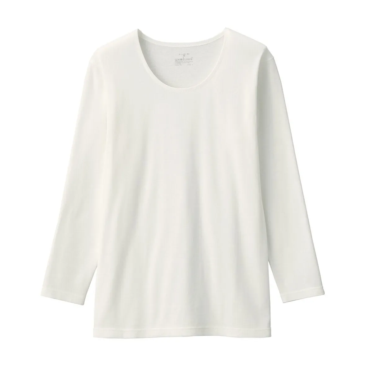 Muji Camiseta de manga larga con cuello en U de algodón grueso y cálido para mujer