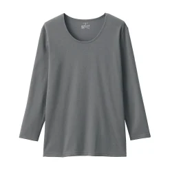 Muji Camiseta de manga larga con cuello en U de algodón grueso y cálido para mujer