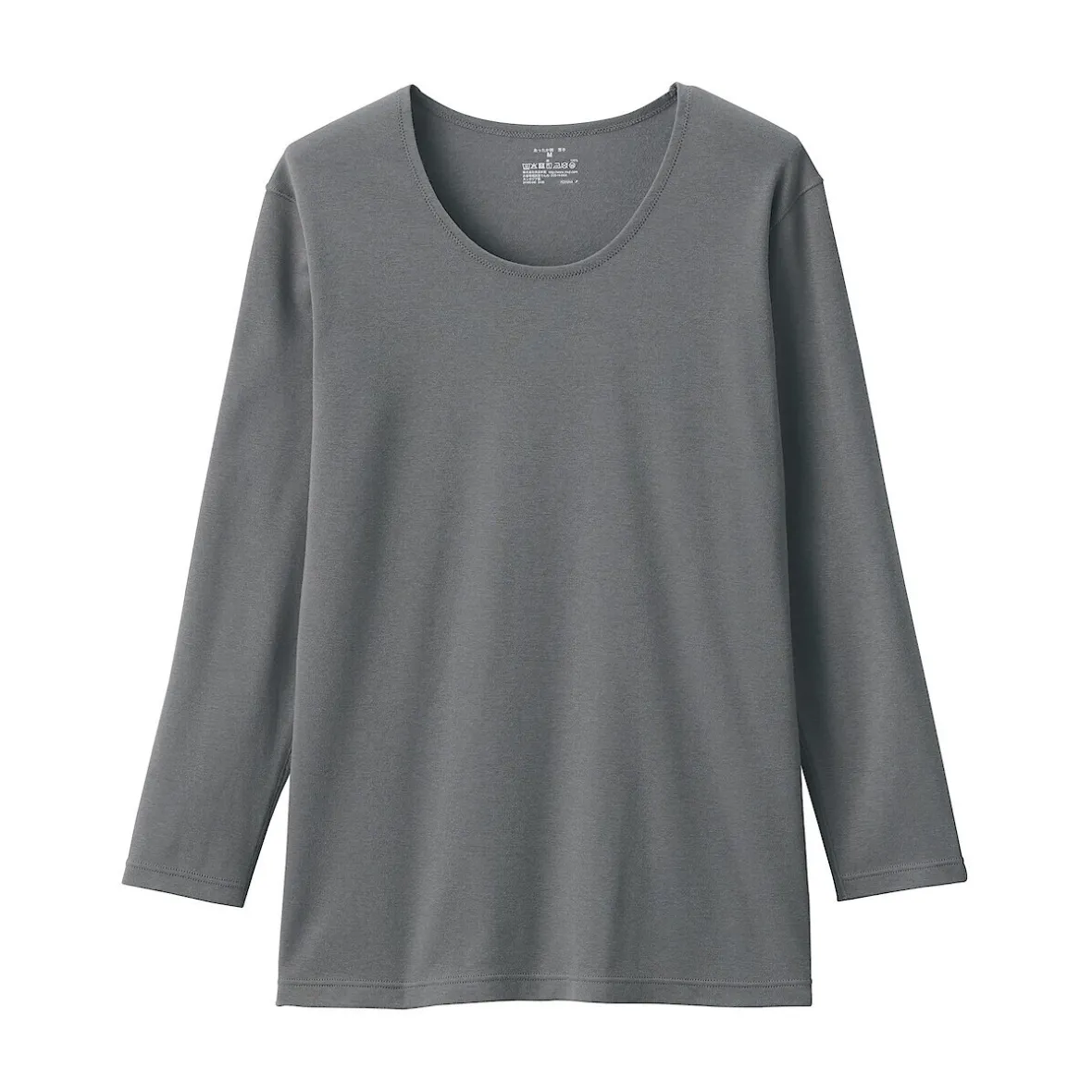 Muji Camiseta de manga larga con cuello en U de algodón grueso y cálido para mujer