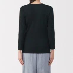 Muji Camiseta de manga larga con cuello en U de algodón grueso y cálido para mujer