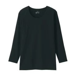 Muji Camiseta de manga larga con cuello en U de algodón grueso y cálido para mujer