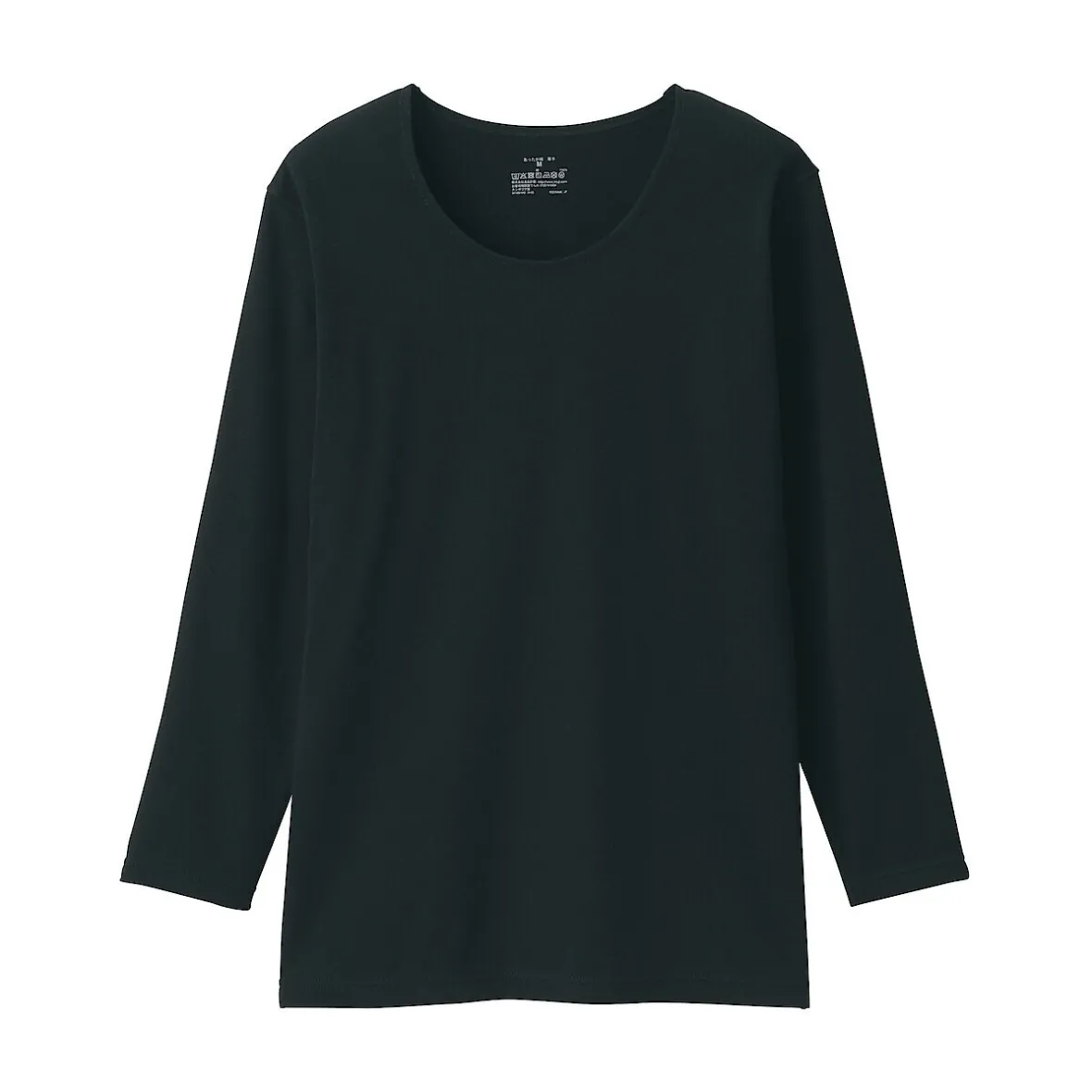 Muji Camiseta de manga larga con cuello en U de algodón grueso y cálido para mujer