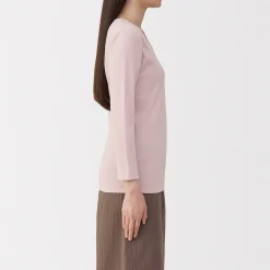 Muji Camiseta de manga larga con cuello en U de algodón grueso y cálido para mujer