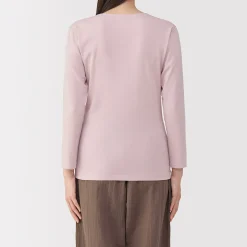 Muji Camiseta de manga larga con cuello en U de algodón grueso y cálido para mujer