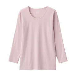Muji Camiseta de manga larga con cuello en U de algodón grueso y cálido para mujer