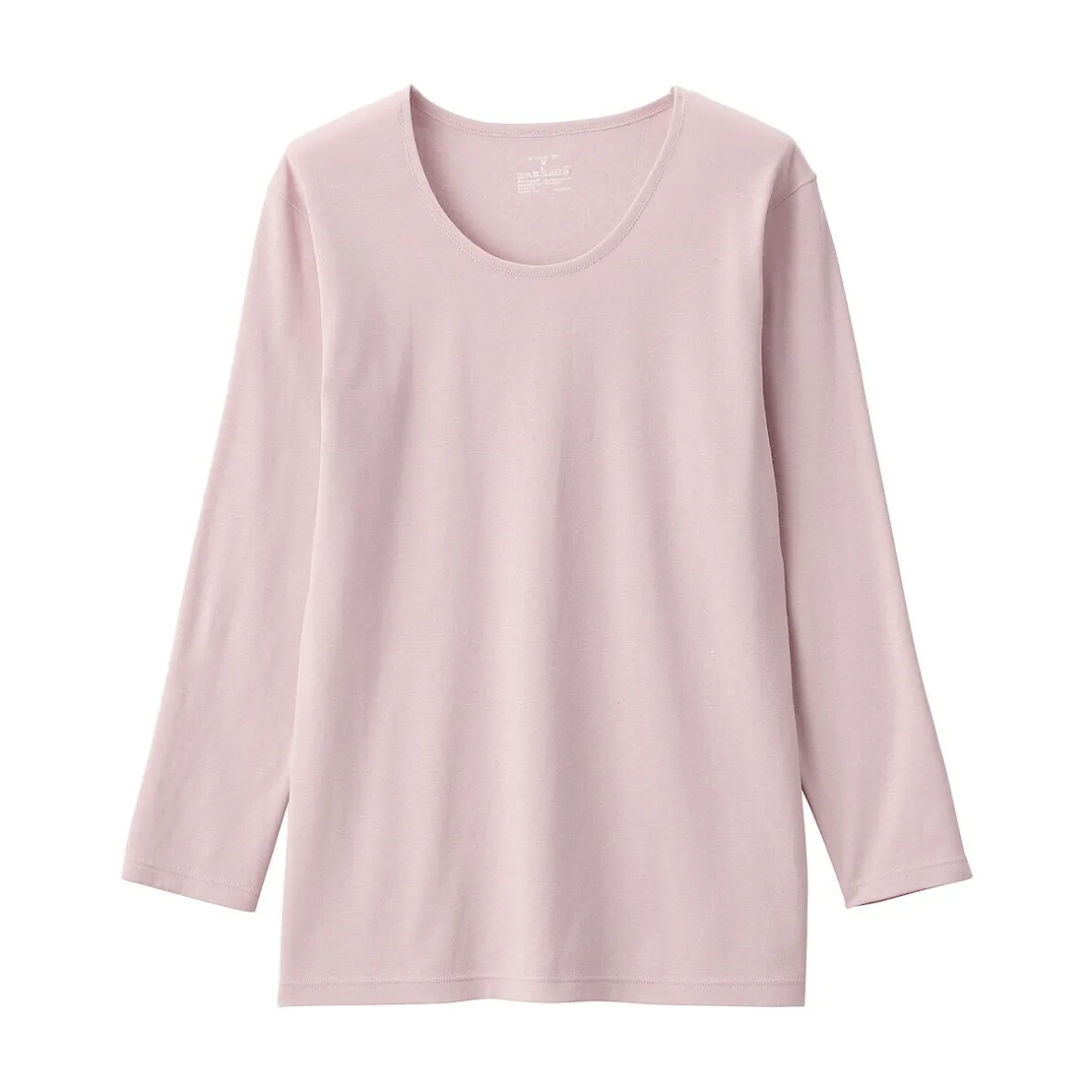 Muji Camiseta de manga larga con cuello en U de algodón grueso y cálido para mujer