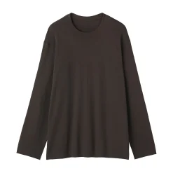 Online Muji Camiseta de manga larga de algodón liso unisex Marrón Oscuro