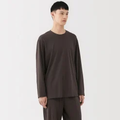 Online Muji Camiseta de manga larga de algodón liso unisex Marrón Oscuro