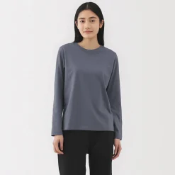 Sale Muji Camiseta de manga larga en mezcla de algodón para mujer