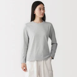 Best Muji Camiseta de manga larga en mezcla de algodón para mujer