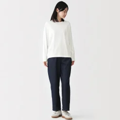 Muji Camiseta de manga larga murciélago de mezcla de lyocell para mujer