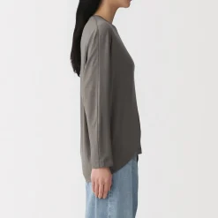 Muji Camiseta de manga larga murciélago de mezcla de lyocell para mujer