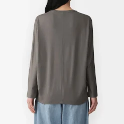 Muji Camiseta de manga larga murciélago de mezcla de lyocell para mujer