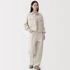 Muji Camiseta de manga larga transparente con cuello alto en mezcla de lyocell para mujer