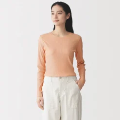Muji Camiseta de manga larga y canalé en mezcla de lyocell para mujer