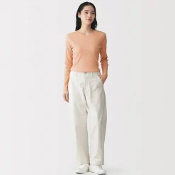 Muji Camiseta de manga larga y canalé en mezcla de lyocell para mujer