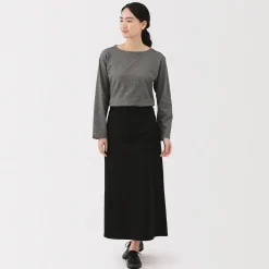 Hot Muji Camiseta de manga larga y cuello ancho de algodón grueso para mujer