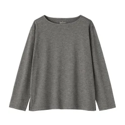 Hot Muji Camiseta de manga larga y cuello ancho de algodón grueso para mujer