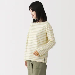Best Muji Camiseta de manga larga y cuello ancho de algodón grueso para mujer