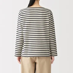 Best Muji Camiseta de manga larga y cuello ancho de algodón grueso para mujer