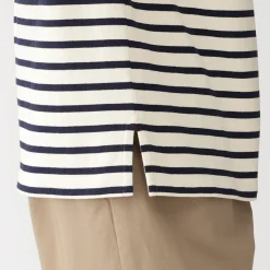 Best Muji Camiseta de manga larga y cuello ancho de algodón grueso para mujer