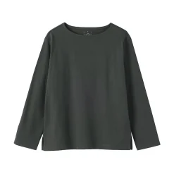 Best Muji Camiseta de manga larga y cuello ancho de algodón grueso para mujer