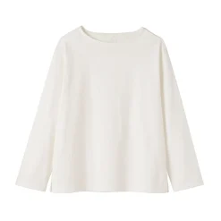 Best Muji Camiseta de manga larga y cuello ancho de algodón grueso para mujer