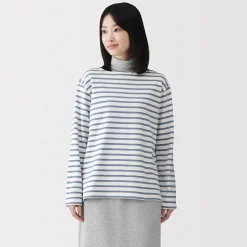 Best Muji Camiseta de manga larga y cuello ancho de algodón grueso para mujer