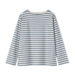 Best Muji Camiseta de manga larga y cuello ancho de algodón grueso para mujer