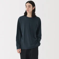 Clearance Muji Camiseta de manga larga y acabado lavado para hombre