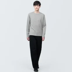 Clearance Muji Camiseta de manga larga y acabado lavado para hombre