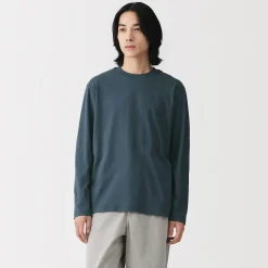 Outlet Muji Camiseta de manga larga y acabado lavado para hombre