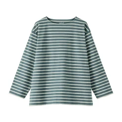 Outlet Muji Camiseta de manga larga y cuello ancho de algodón grueso lavado para hombre