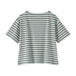 Discount Muji Camiseta de media manga, algodón grueso y cuello barco para mujer