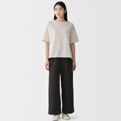 Discount Muji Camiseta de media manga, algodón grueso y cuello barco para mujer