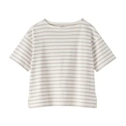Discount Muji Camiseta de media manga, algodón grueso y cuello barco para mujer
