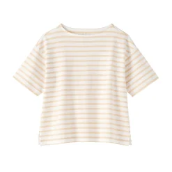 Discount Muji Camiseta de media manga, algodón grueso y cuello barco para mujer