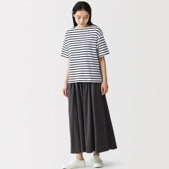 Discount Muji Camiseta de media manga, algodón grueso y cuello barco para mujer