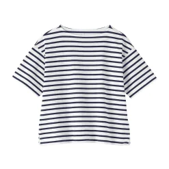 Discount Muji Camiseta de media manga, algodón grueso y cuello barco para mujer
