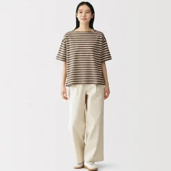 Discount Muji Camiseta de media manga, algodón grueso y cuello barco para mujer