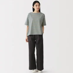Discount Muji Camiseta de media manga, algodón grueso y cuello barco para mujer