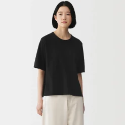Sale Muji Camiseta de punto de algodón orgánico de alta torsión para mujer