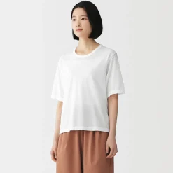 Sale Muji Camiseta de punto de algodón orgánico de alta torsión para mujer